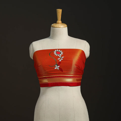 Orange - nathani work mercerised cotton khun blouse piece