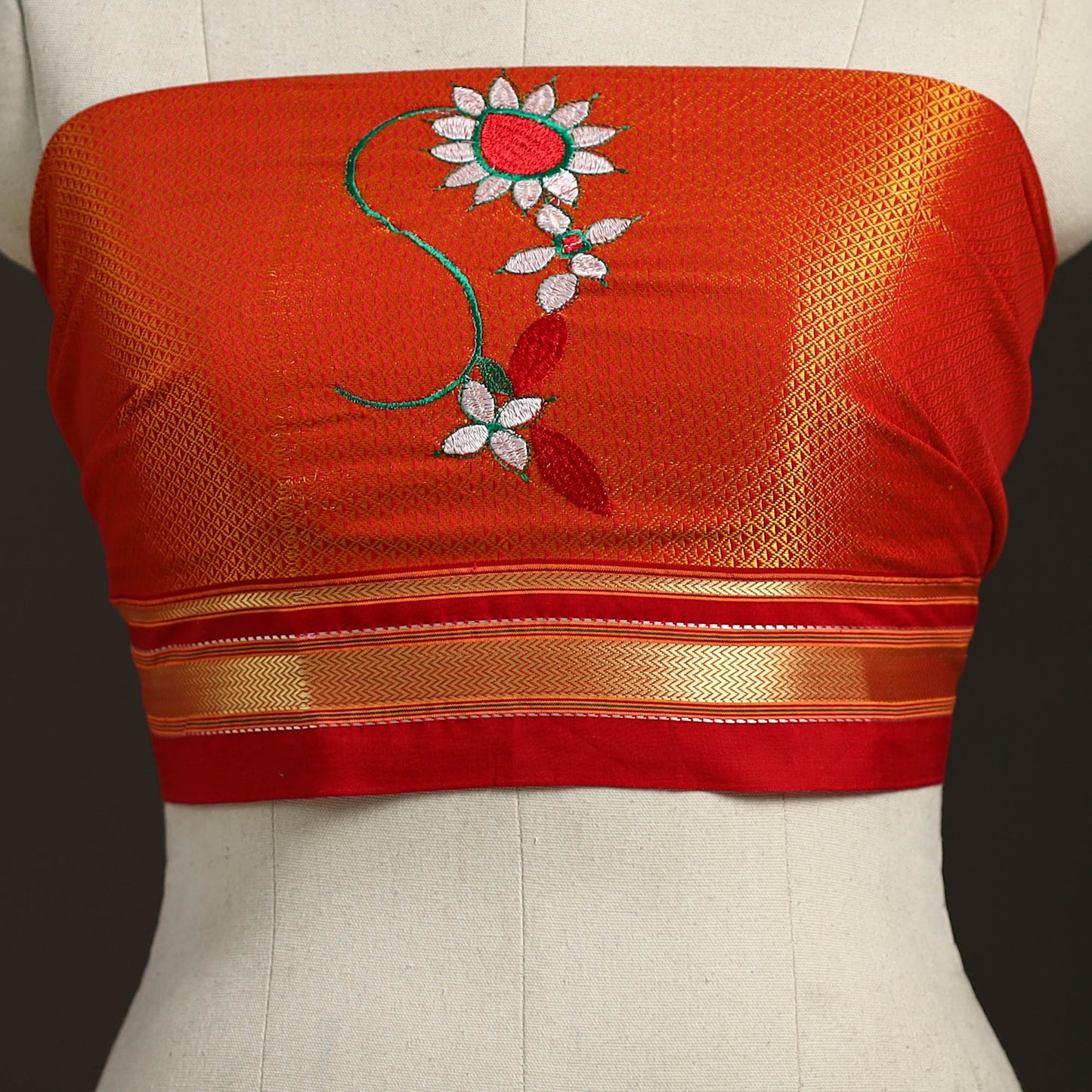 Orange - nathani work mercerised cotton khun blouse piece