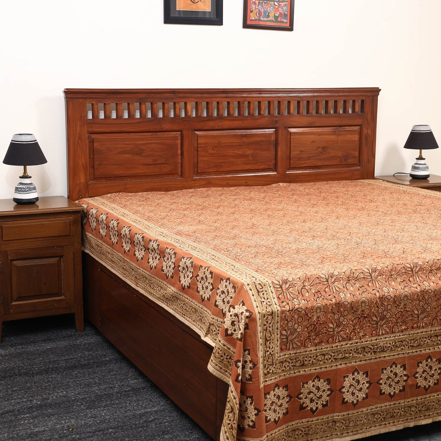 Block Print Cotton Double Pedana Kalamkari Bed Sheet