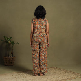 Orange Natural Dyed Block Print Cotton Pedana Kalamkari Co-ord Set