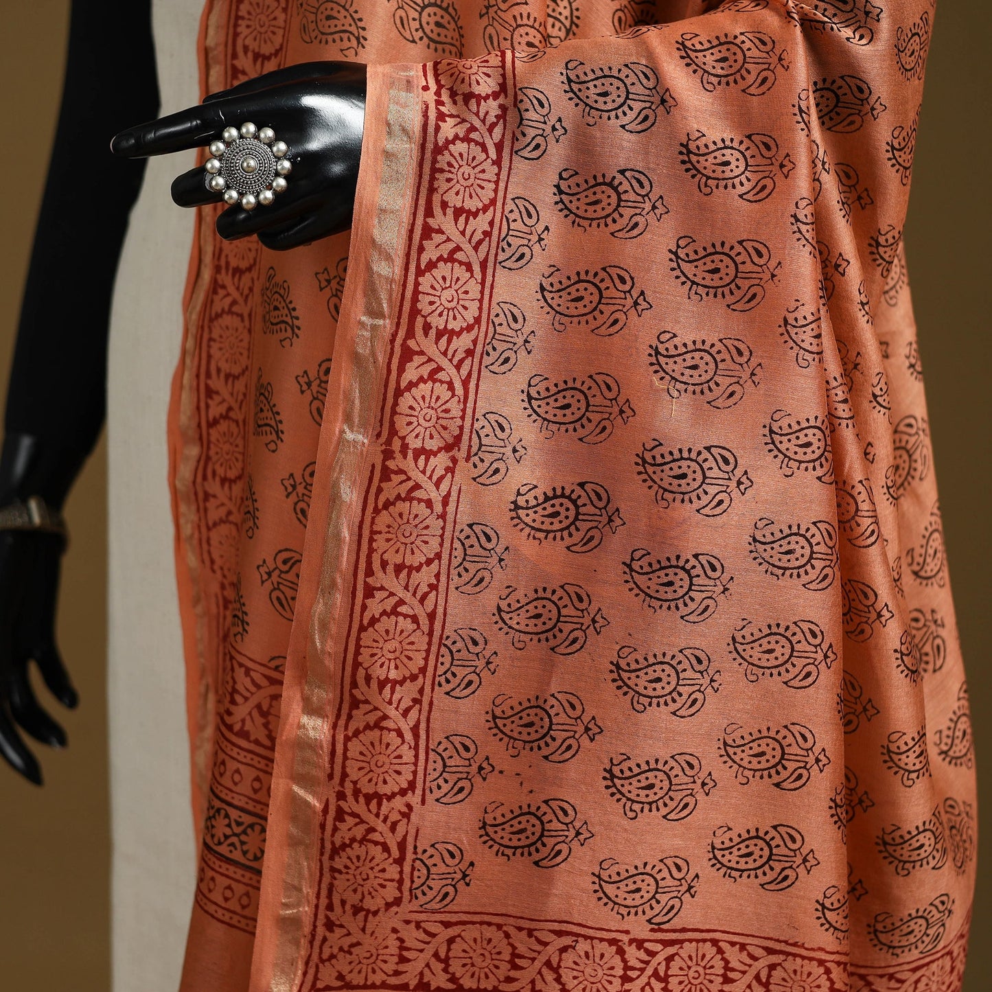 Orange - natural dyed printed chanderi silk bagh dupatta 45