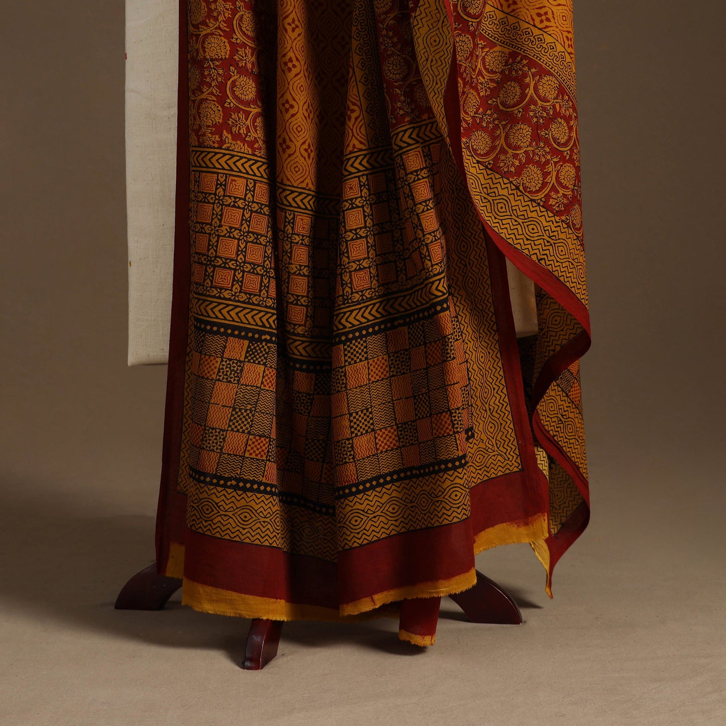 Orange - natural dyed cotton bagh dupatta 08 - handcrafted