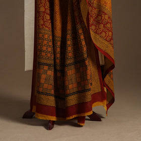 Orange - natural dyed cotton bagh dupatta 08 - handcrafted