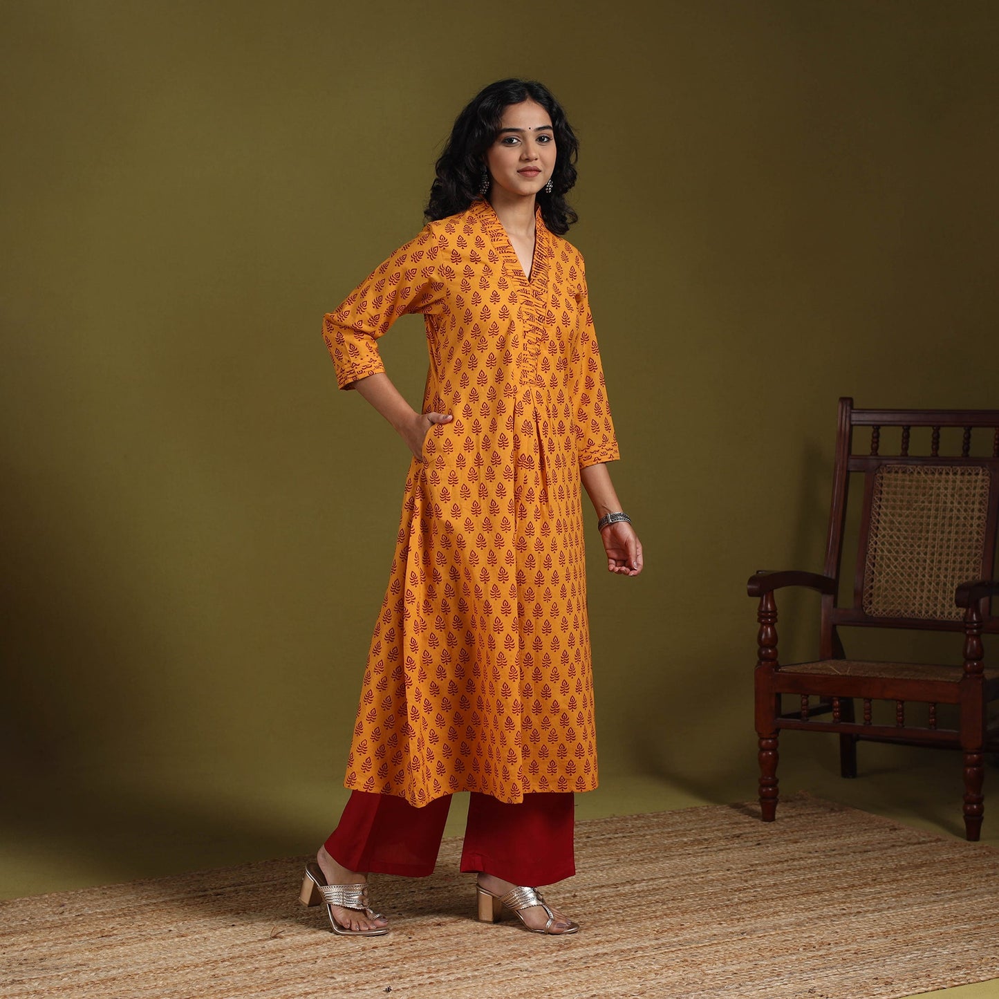 Orange - natural dyed cotton a-line bagh kurta 17