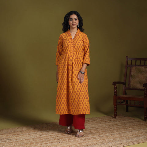 Orange - natural dyed cotton a-line bagh kurta 17