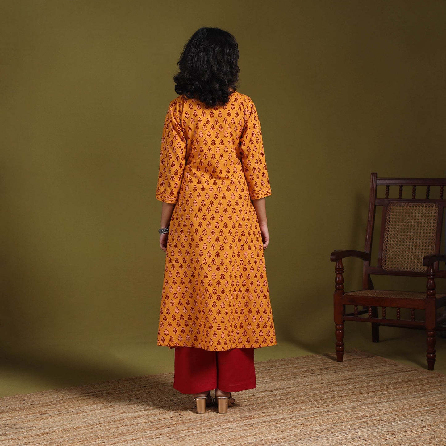 Orange - natural dyed cotton a-line bagh kurta 17