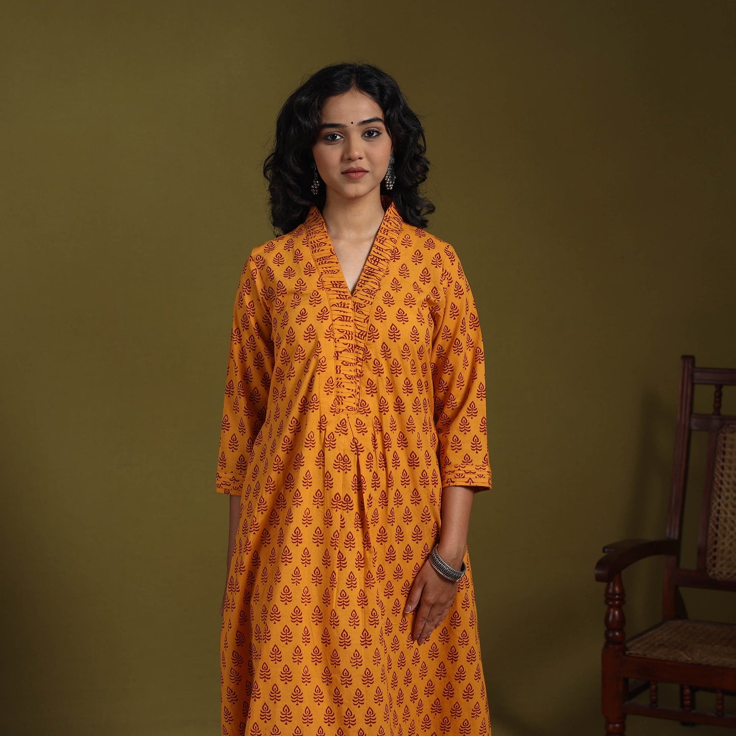 Orange - natural dyed cotton a-line bagh kurta 17