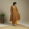 Orange Block Print Natural Dyed Cotton A-Line Ajrakh Kurta