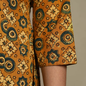 Orange Block Print Natural Dyed Cotton A-Line Ajrakh Kurta