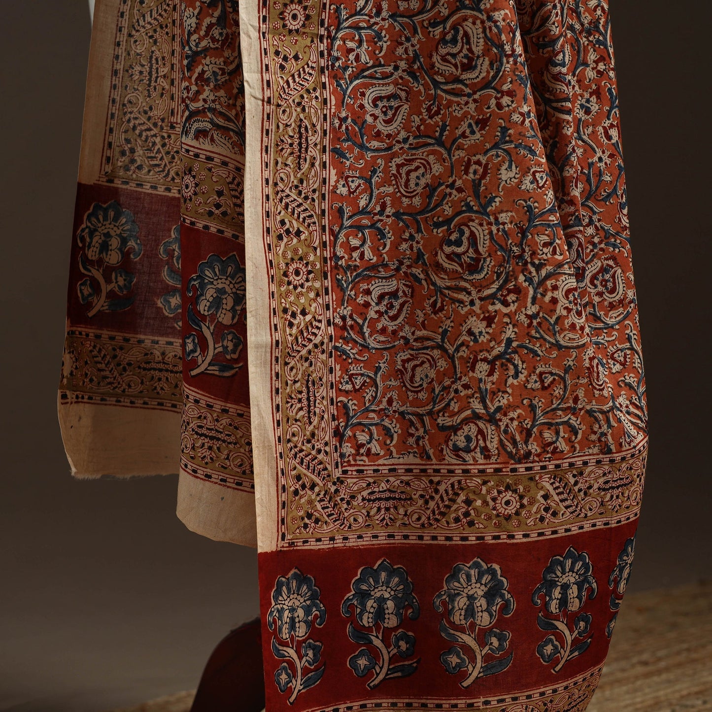 Natural dyed cotton pedana kalamkari dupatta 04