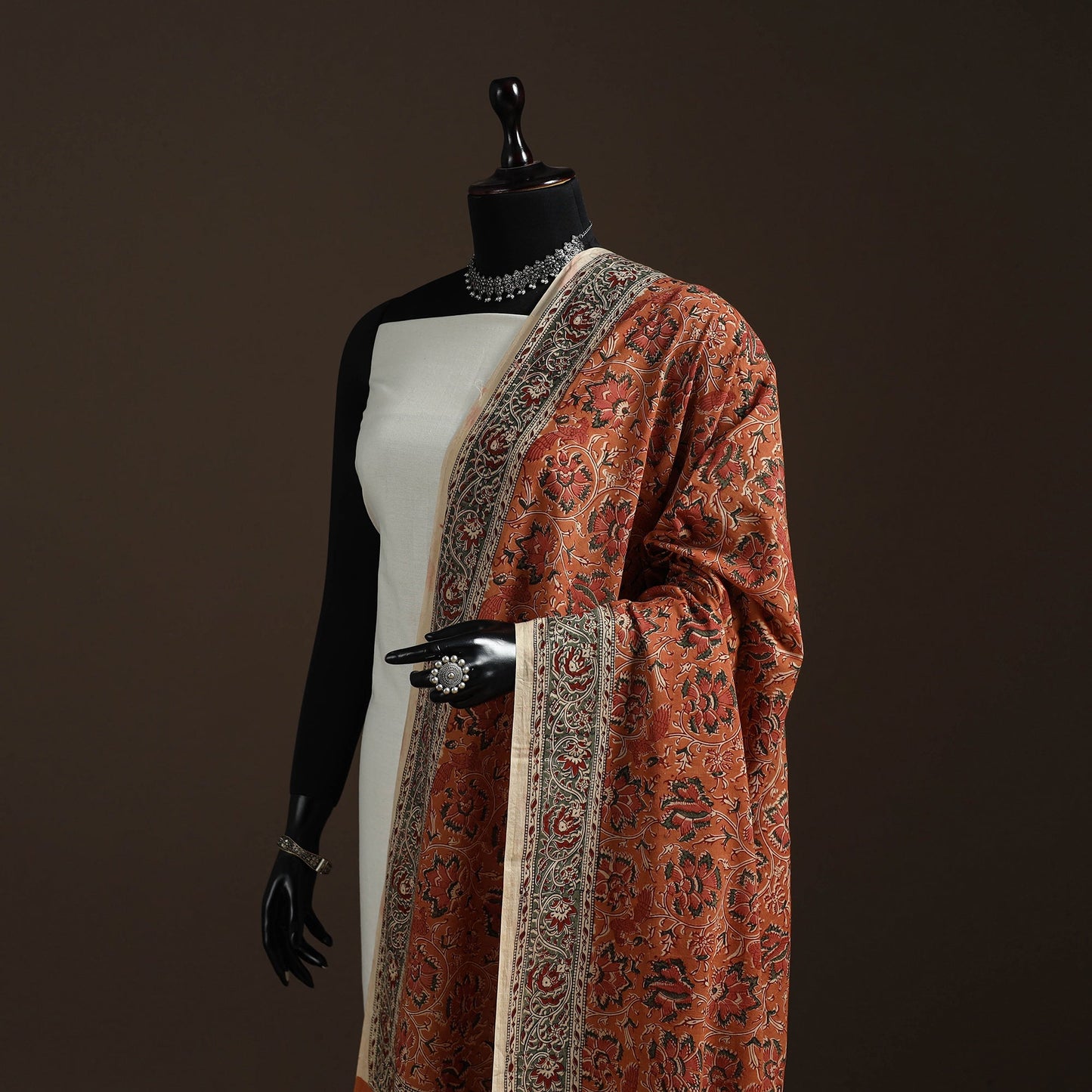 Natural dyed cotton pedana kalamkari dupatta 08