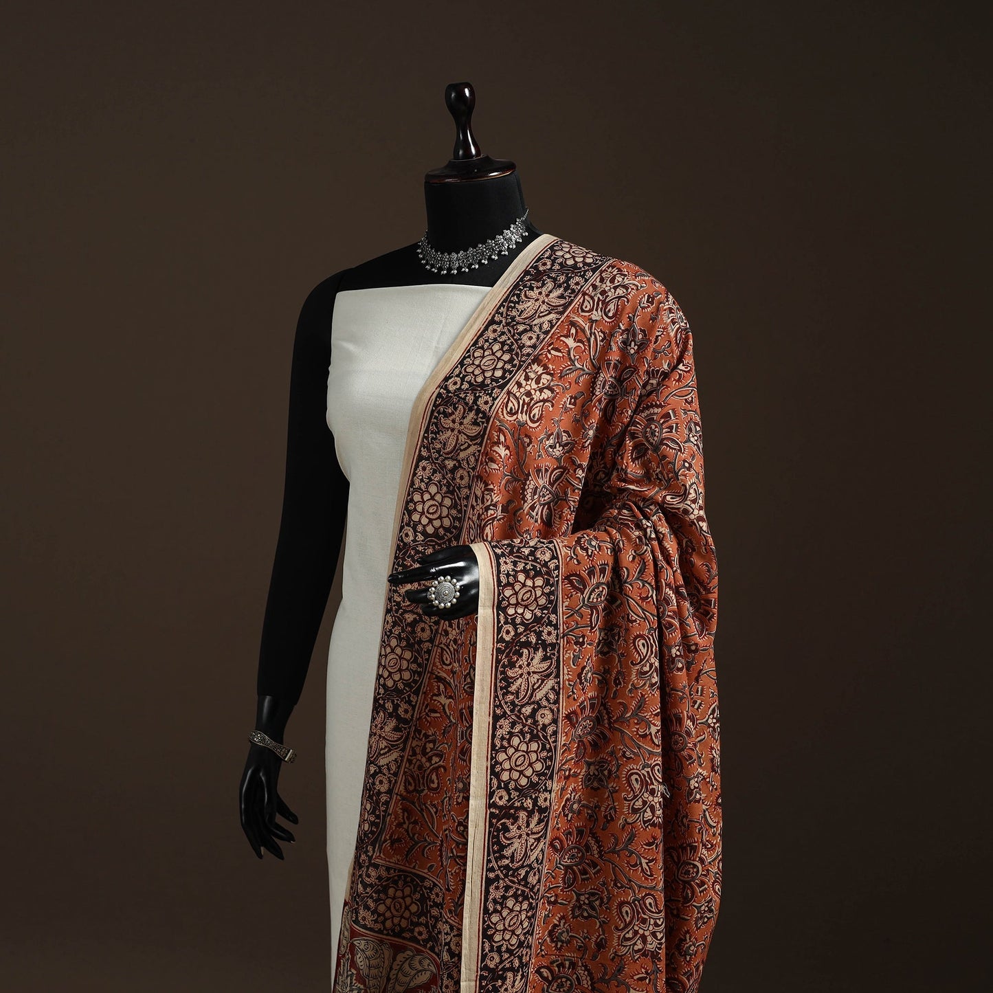 Natural dyed cotton pedana kalamkari dupatta 23