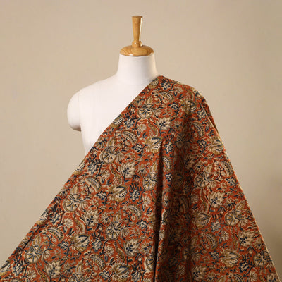 Orange Natural Dyed Block Print Cotton Pedana Kalamkari Fabric
