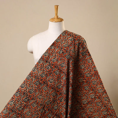 Orange Natural Dyed Block Print Cotton Pedana Kalamkari Fabric