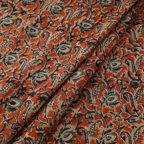 Orange Natural Dyed Block Print Cotton Pedana Kalamkari Fabric