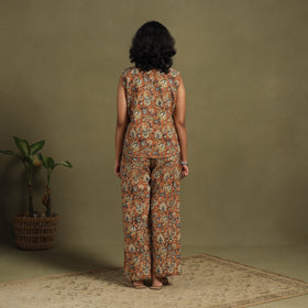 Orange Natural Dyed Block Print Cotton Pedana Kalamkari Co-ord Set