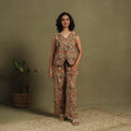 Orange Natural Dyed Block Print Cotton Pedana Kalamkari Co-ord Set