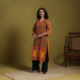 Orange - natural dyed cotton straight bagh kurta 06
