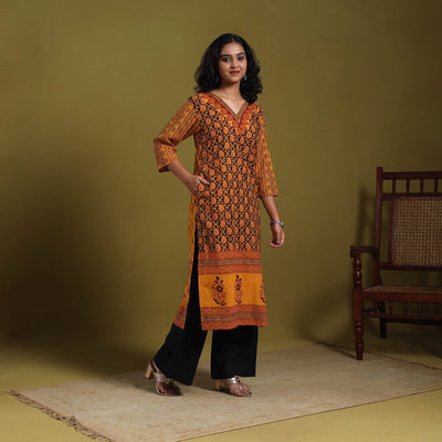 Orange - natural dyed cotton straight bagh kurta 06