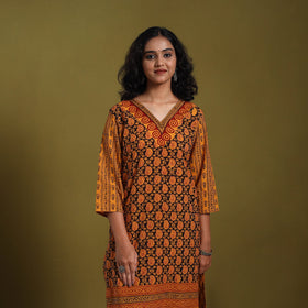 Orange - natural dyed cotton straight bagh kurta 06