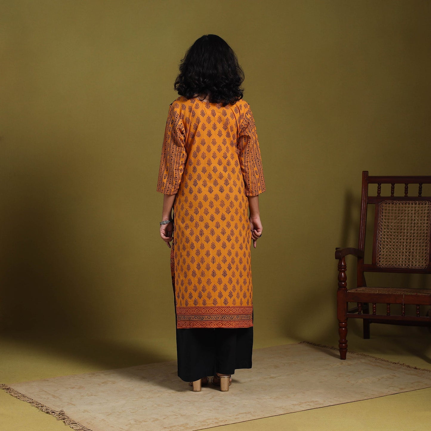 Orange - natural dyed cotton straight bagh kurta 06