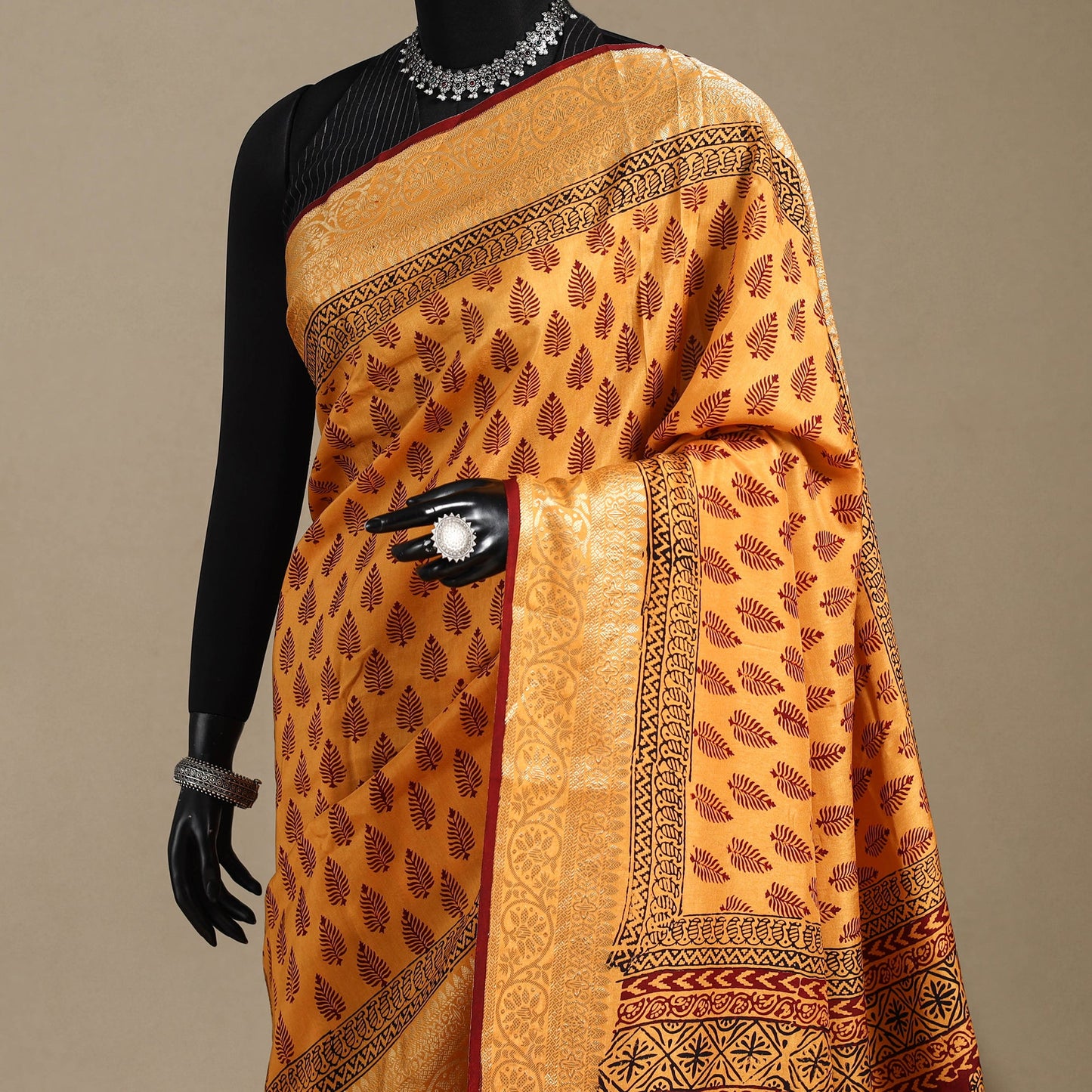 Orange - natural dyed dola silk bagh saree with zari border