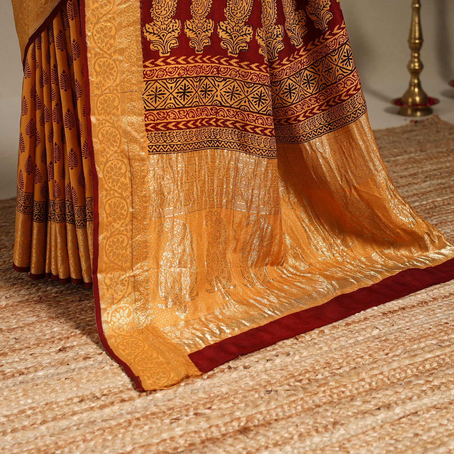 Orange - natural dyed dola silk bagh saree with zari border