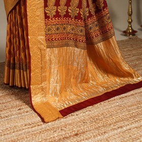 Orange - natural dyed dola silk bagh saree with zari border