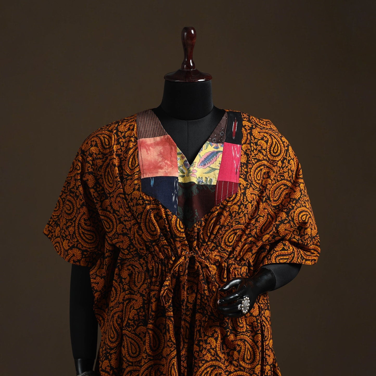 Natural dyed hand block bagh print patchwork cotton kaftan