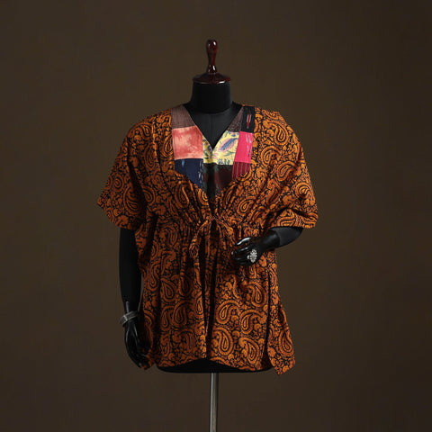 Natural dyed hand block bagh print patchwork cotton kaftan