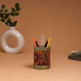 Orange - natural dyed handpainted kalamkari pen stand 01