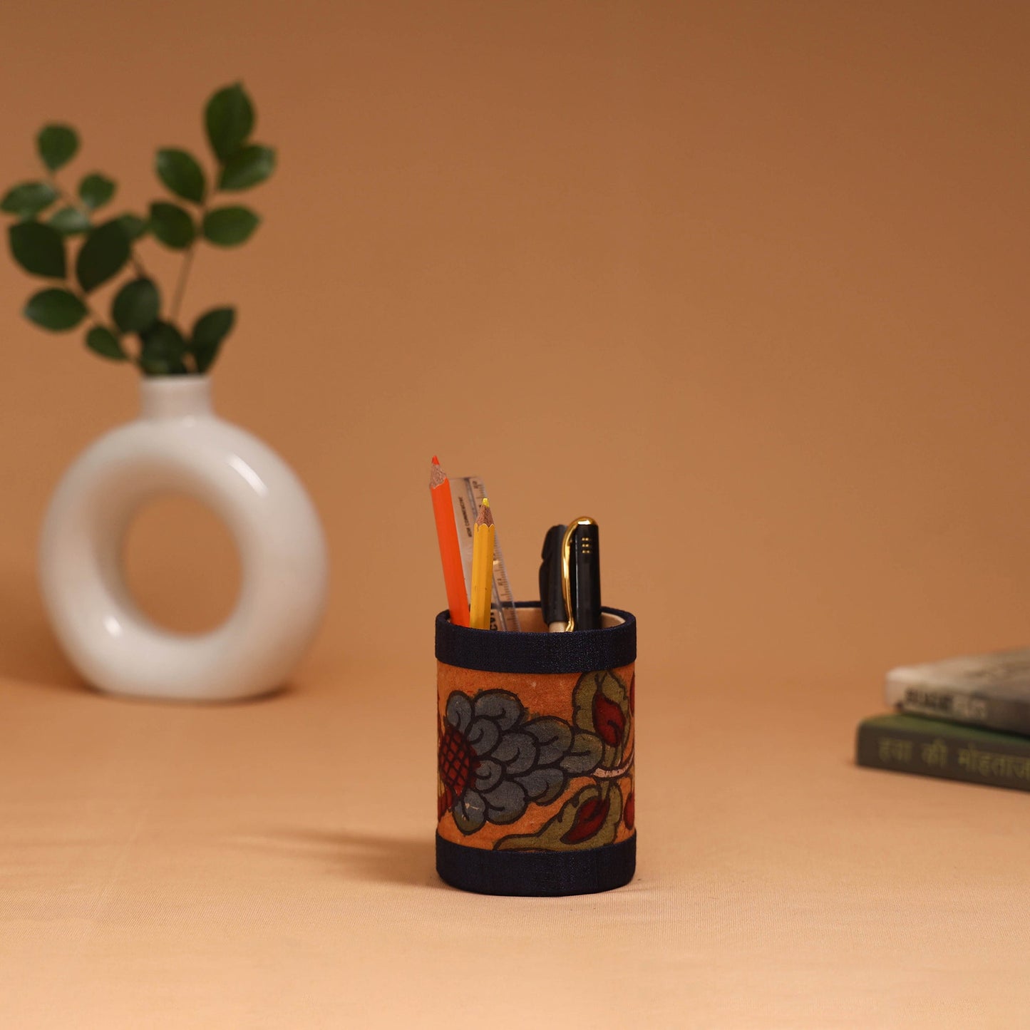 Natural dyed handpainted kalamkari pen stand 29