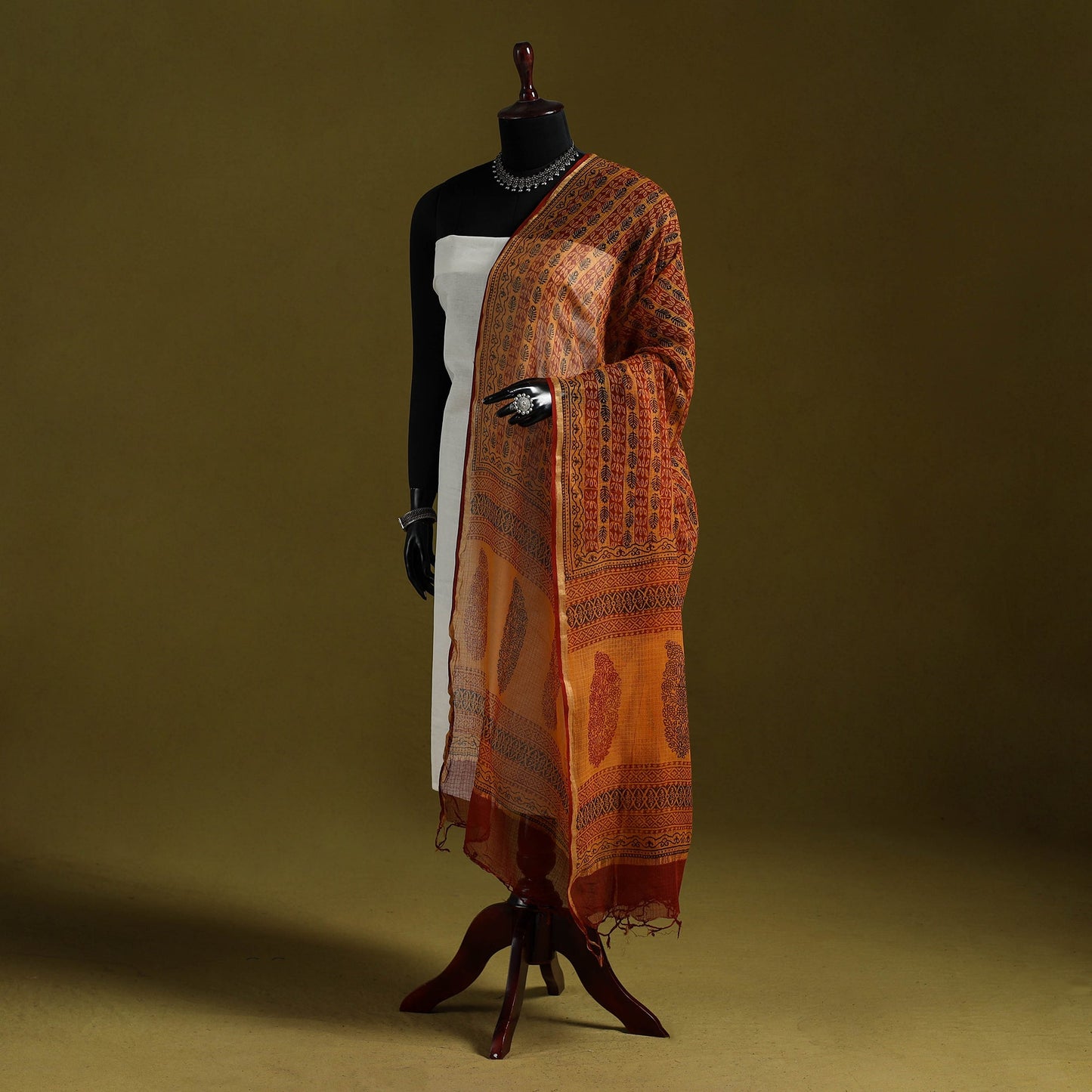 Natural dyed kota doria cotton hand block bagh print