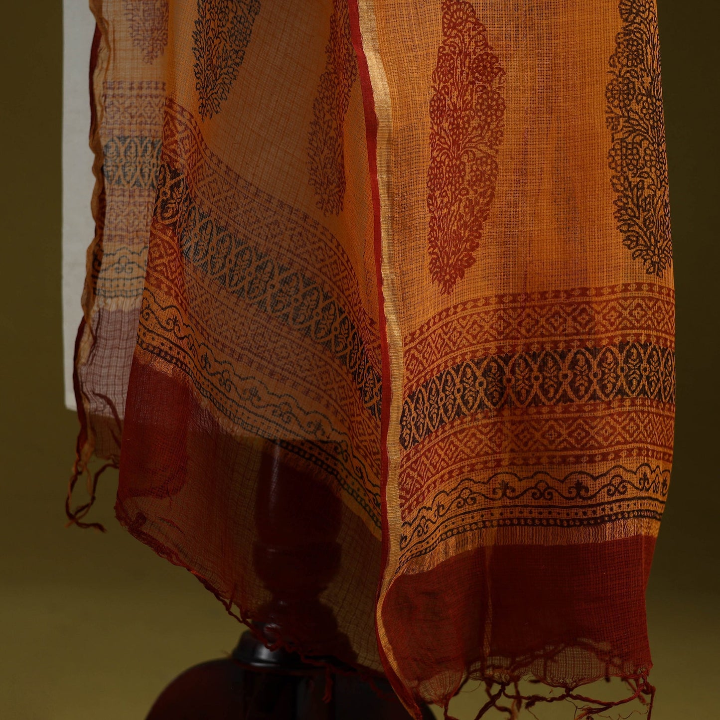 Natural dyed kota doria cotton hand block bagh print