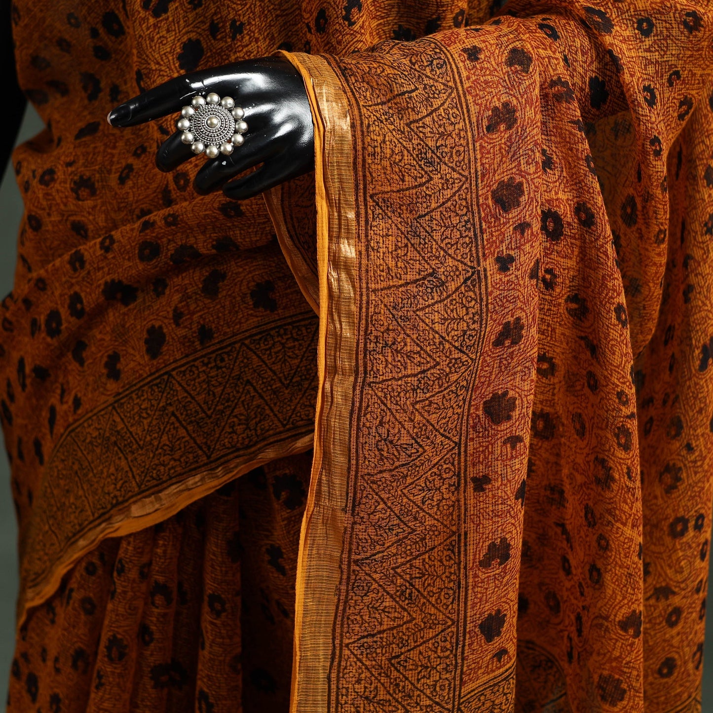 Natural dyed kota doria cotton hand block bagh print saree