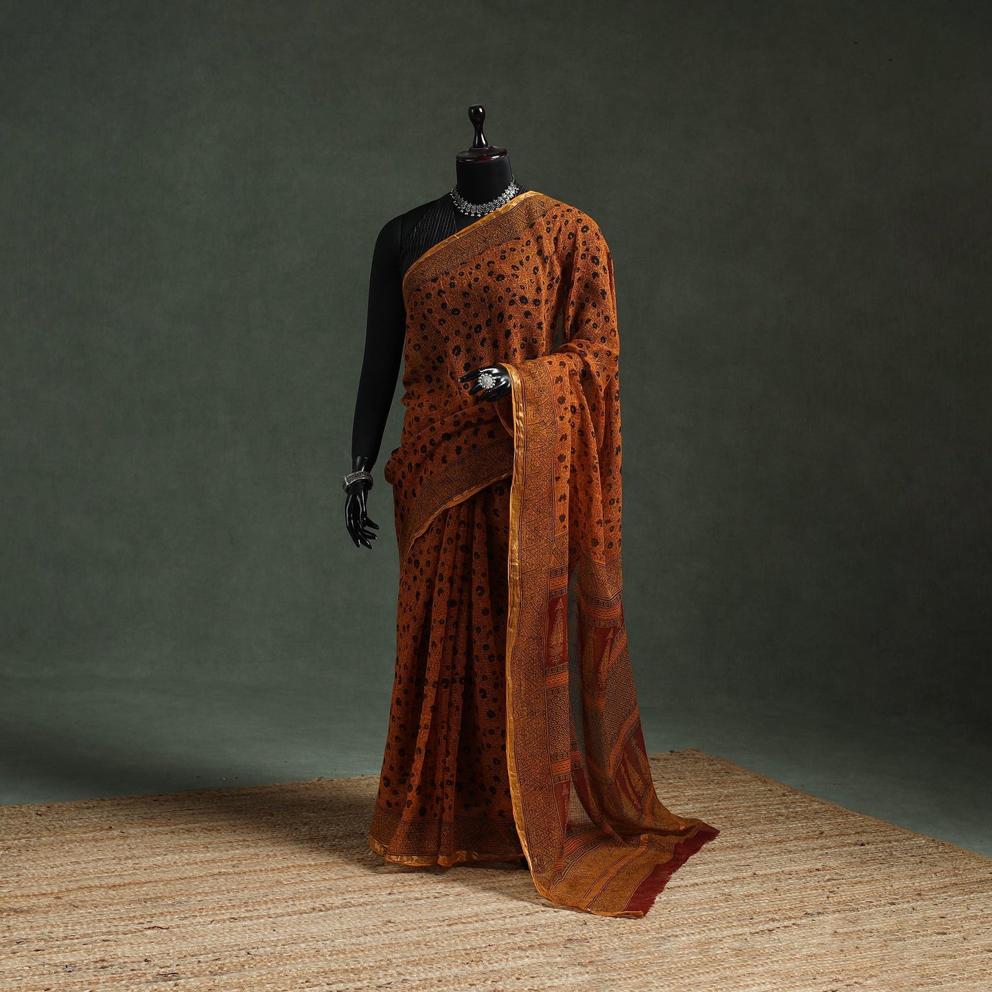Natural dyed kota doria cotton hand block bagh print saree