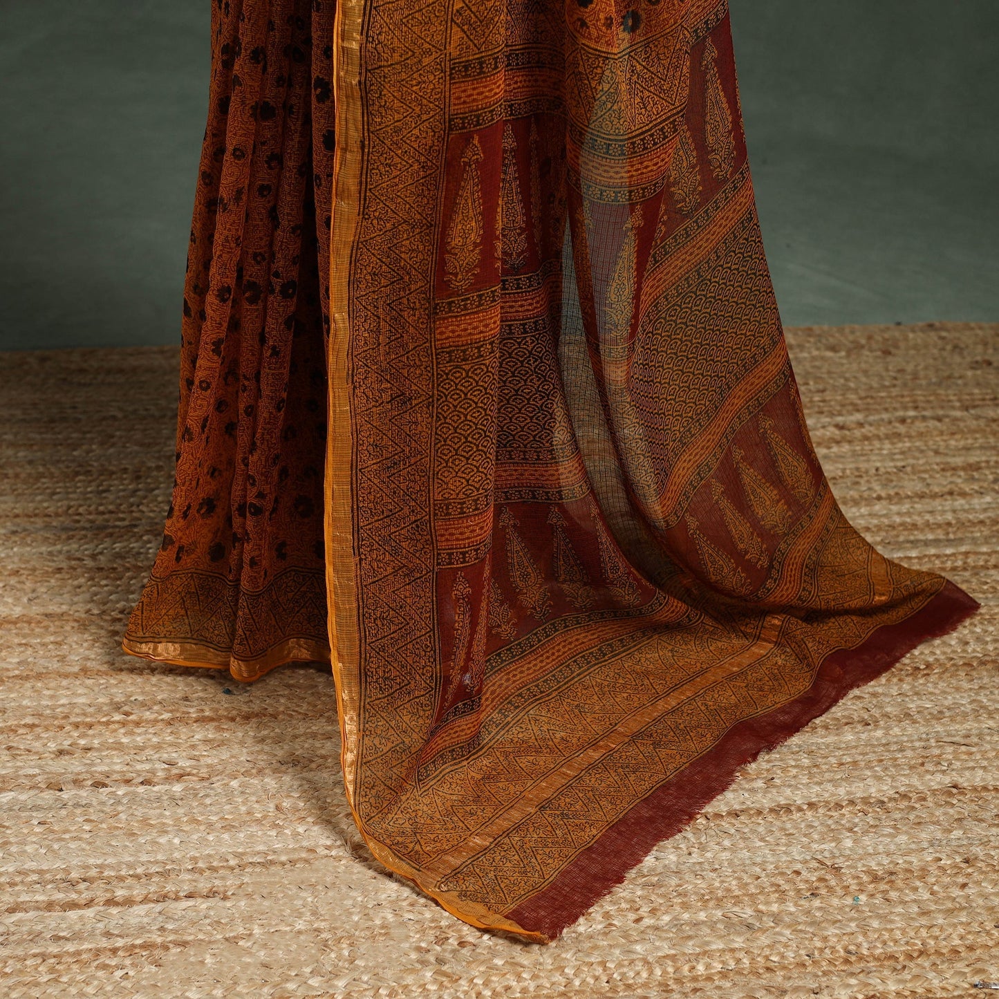 Natural dyed kota doria cotton hand block bagh print saree
