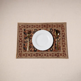 Orange - natural dyed pedana kalamkari cotton table mat 06