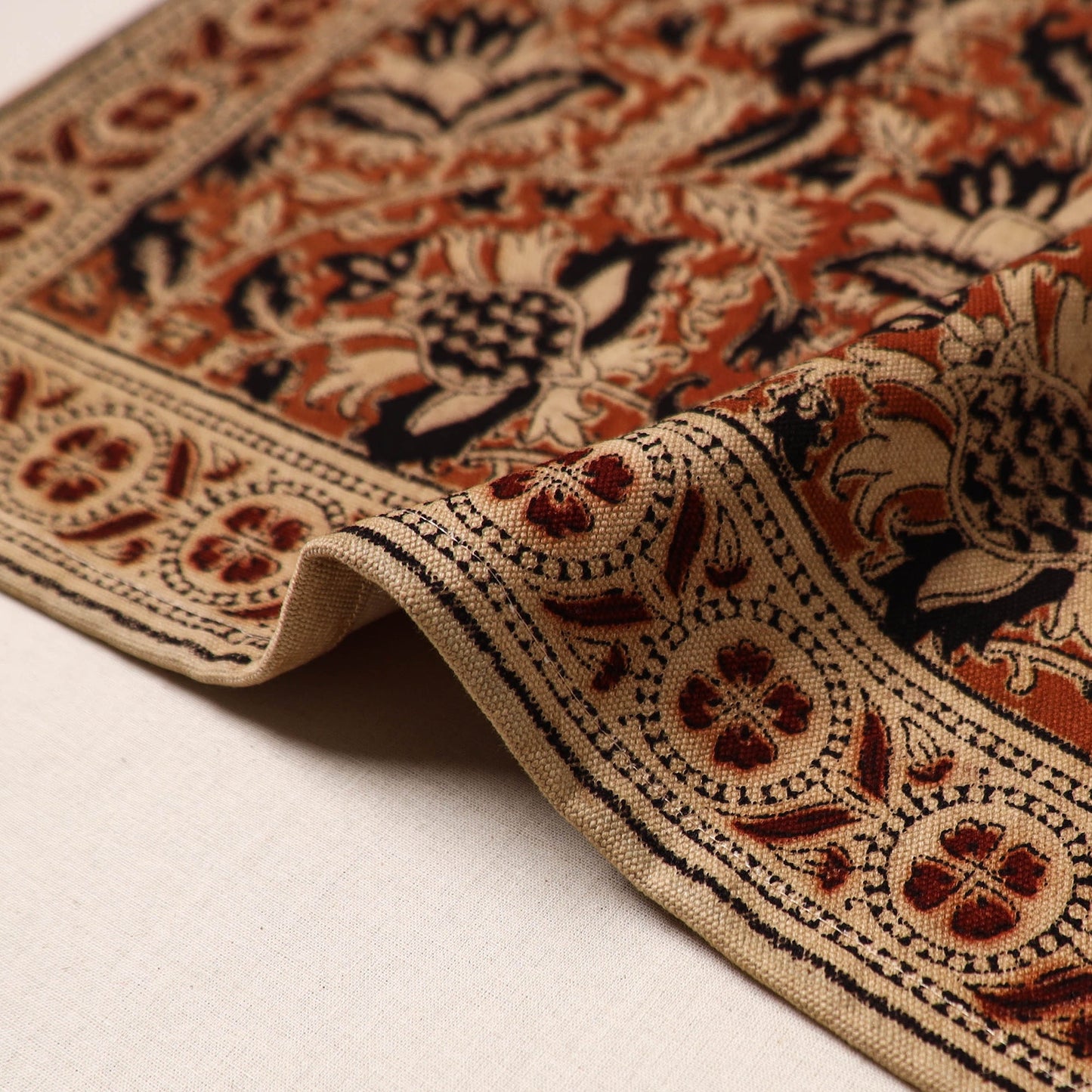 Orange - natural dyed pedana kalamkari cotton table mat 06