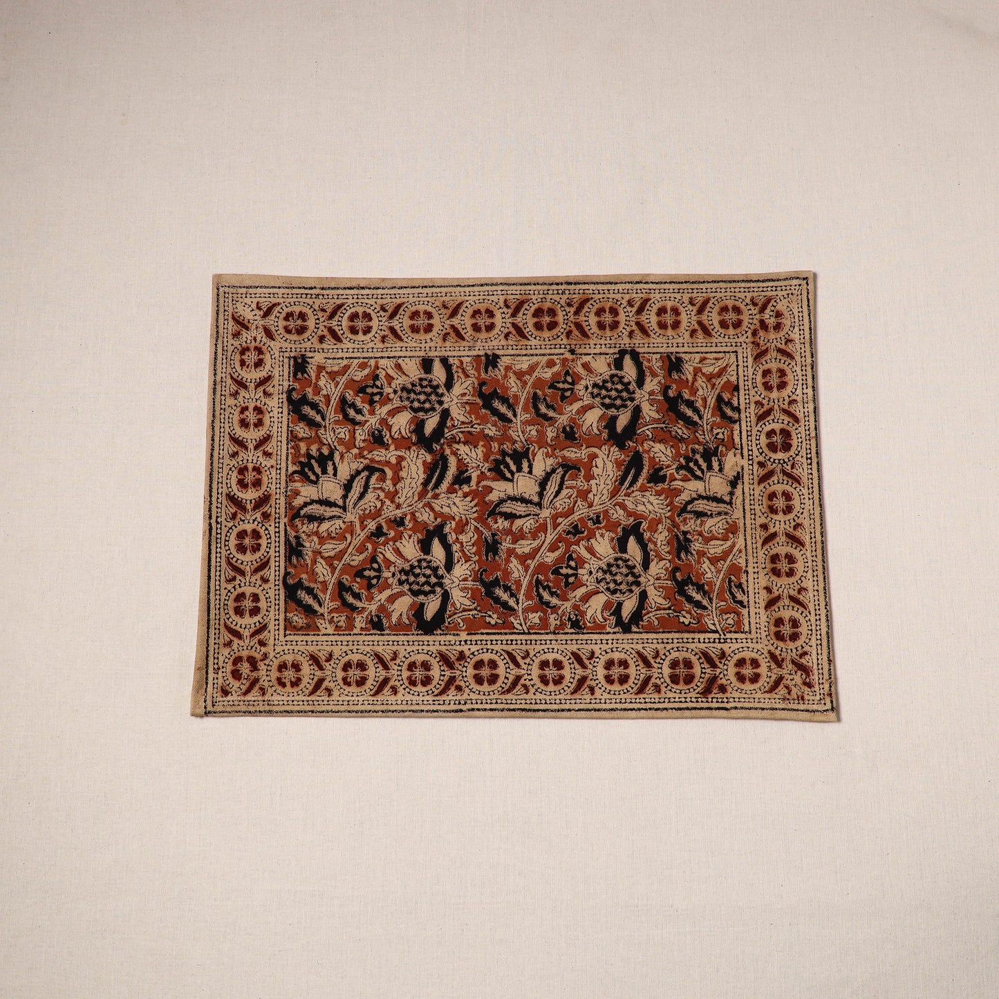 Orange - natural dyed pedana kalamkari cotton table mat 06