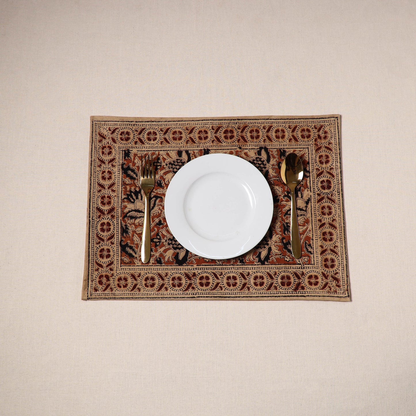 Orange - natural dyed pedana kalamkari cotton table mat 06