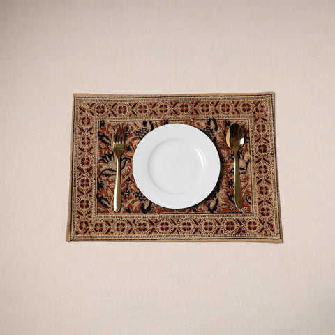 Orange - natural dyed pedana kalamkari cotton table mat 06
