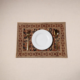 Orange - natural dyed pedana kalamkari cotton table mat 06