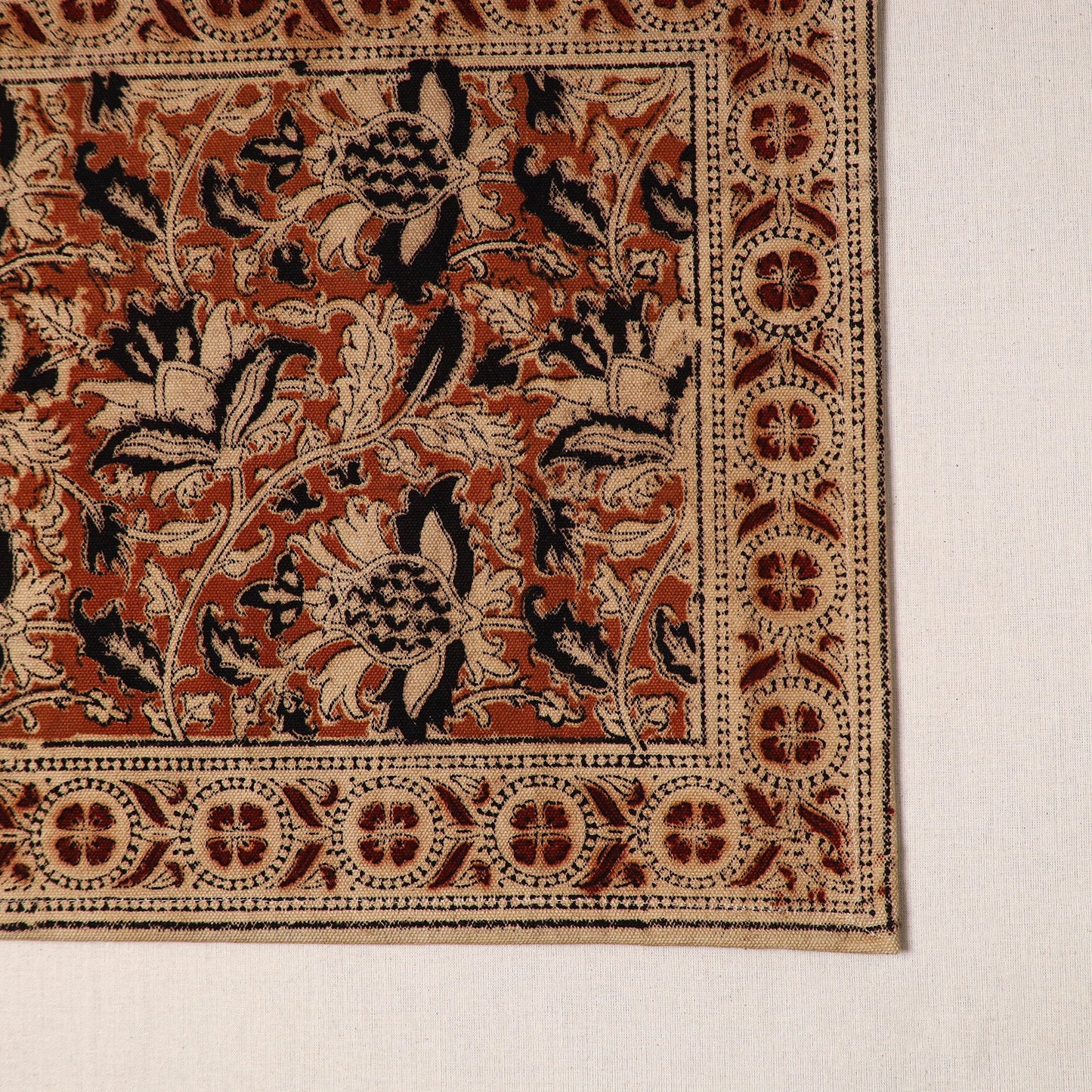 Orange - natural dyed pedana kalamkari cotton table mat 06
