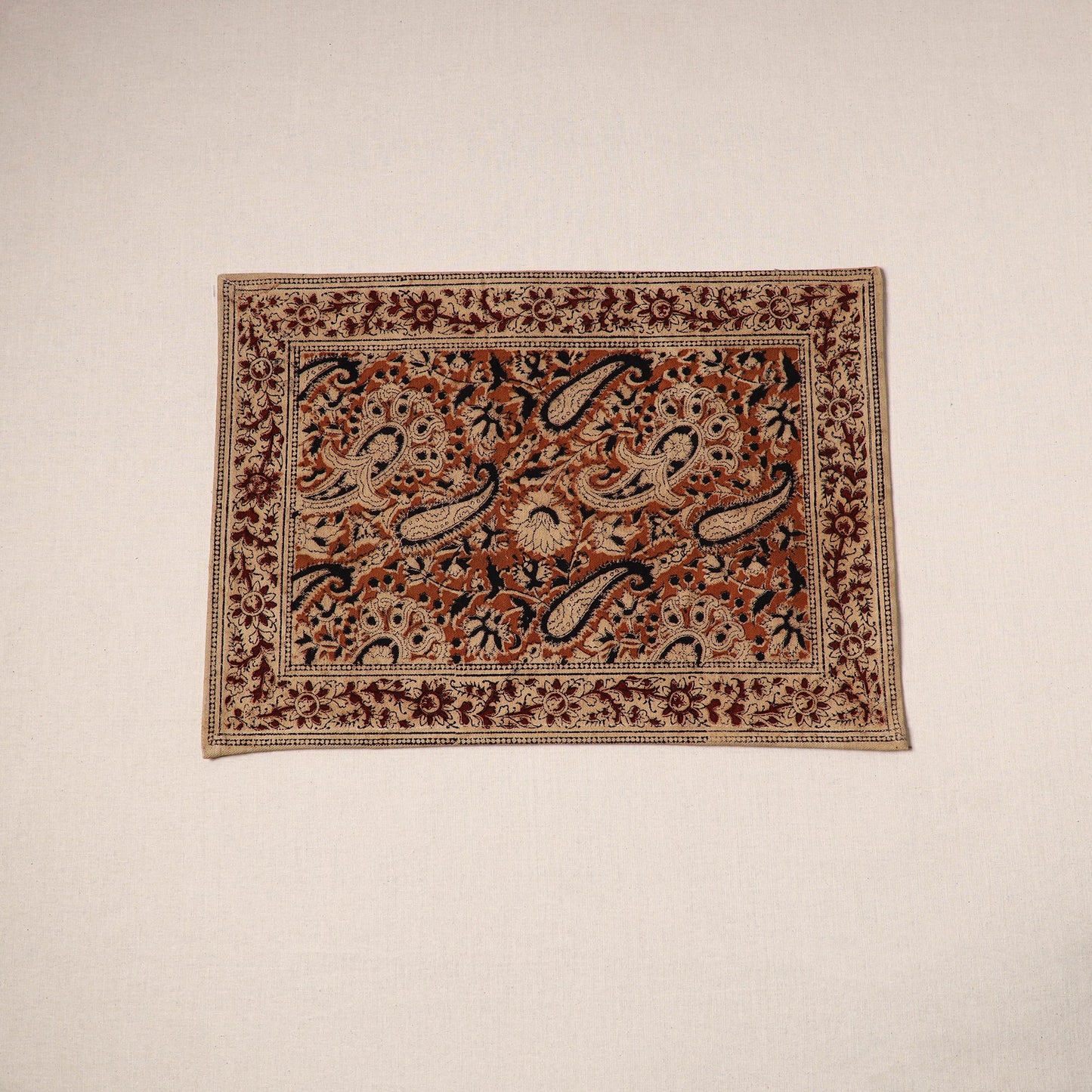 Orange - natural dyed pedana kalamkari cotton table mat 08