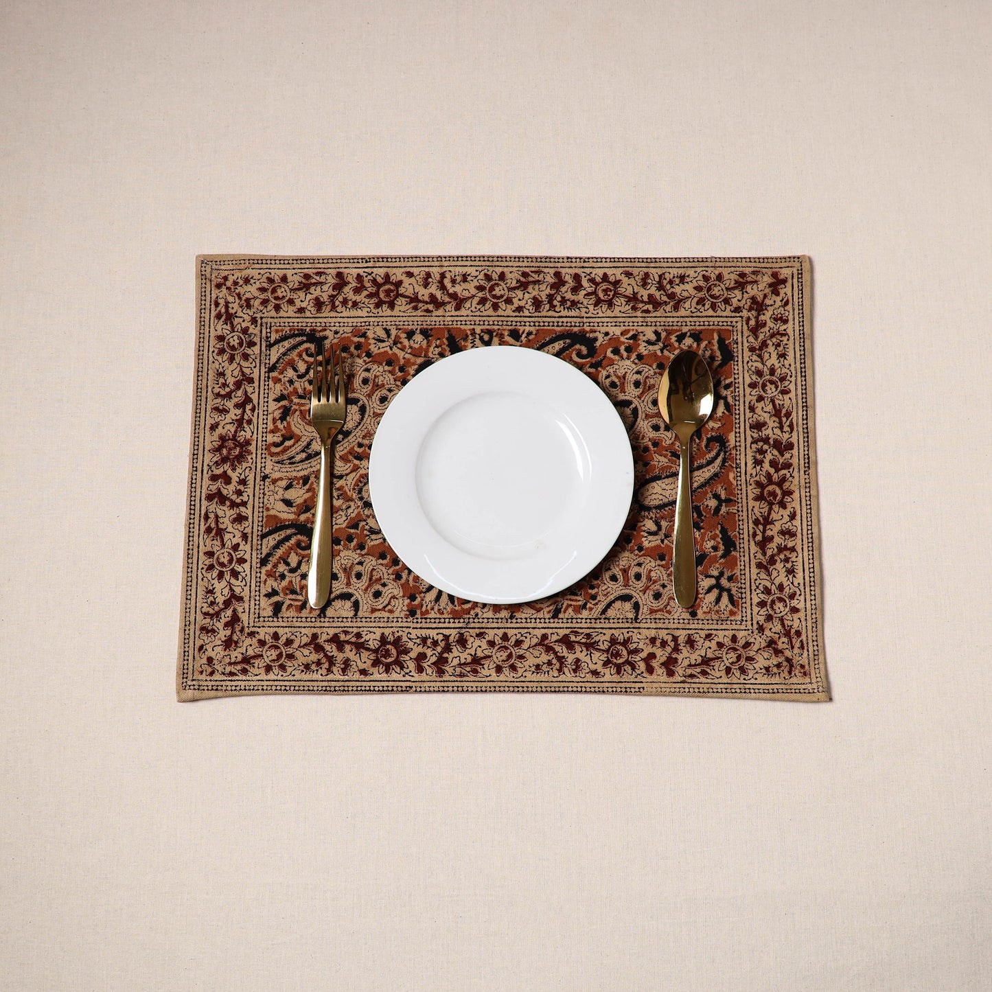 Orange - natural dyed pedana kalamkari cotton table mat 08