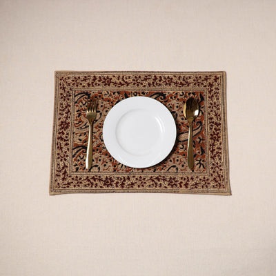 Orange - natural dyed pedana kalamkari cotton table mat 08