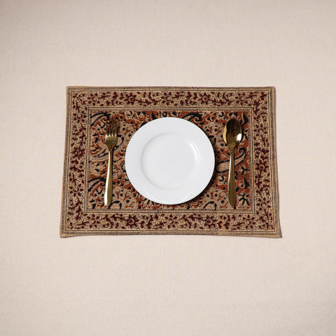 Orange - natural dyed pedana kalamkari cotton table mat 08