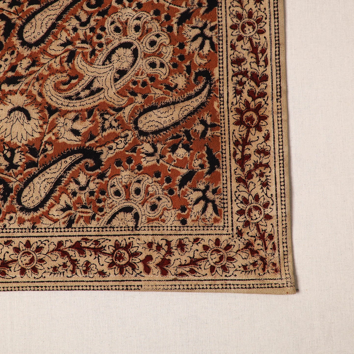 Orange - natural dyed pedana kalamkari cotton table mat 08