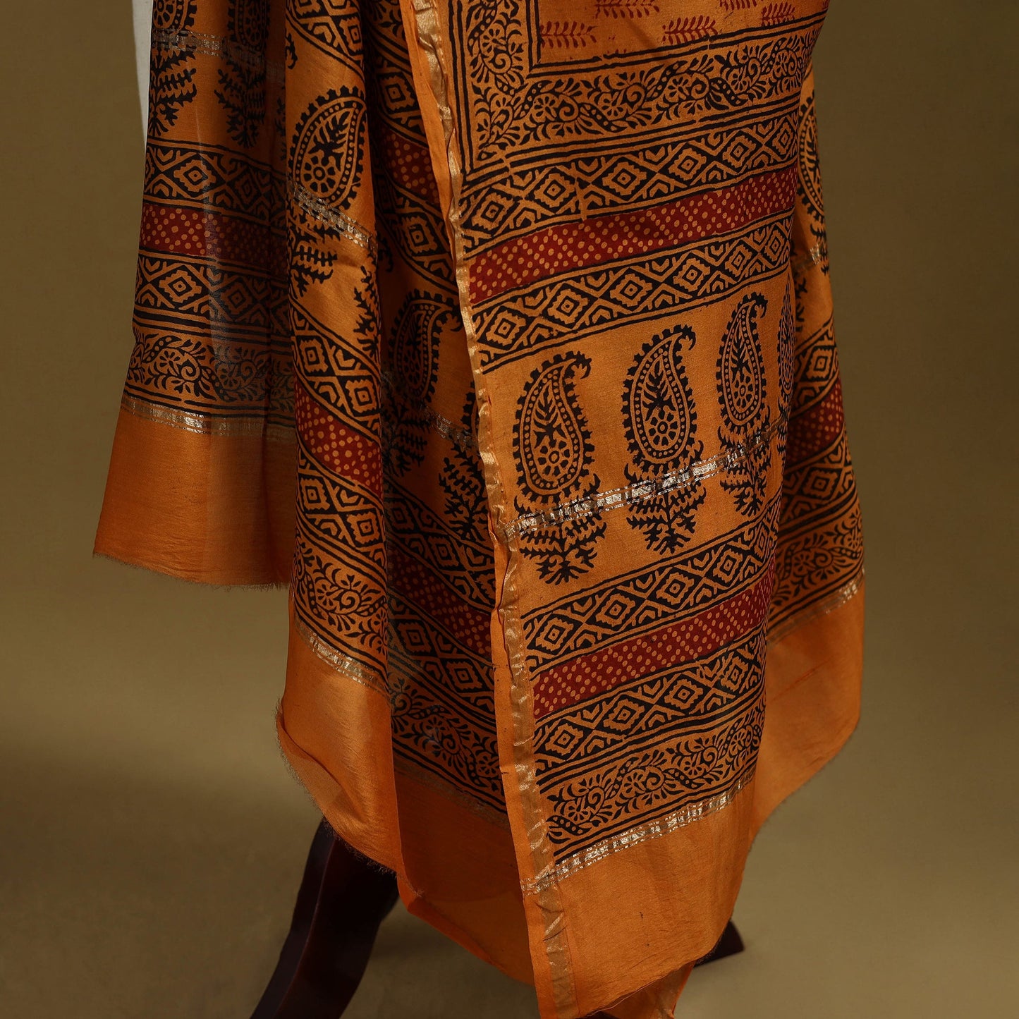 Orange - natural dyed printed chanderi silk bagh dupatta 26